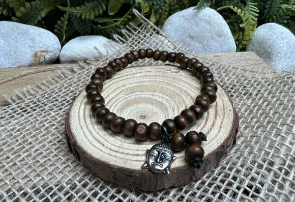 Pulseira Buda em Madeira Marrom Escuro